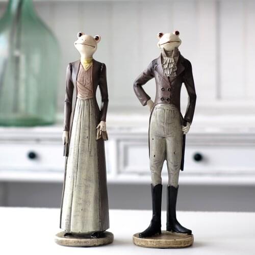 Leearts Nordic Gentleman Frog Lady Frog Statue Resin Sculpture Retro Art Home Living Room Decoration Accessories Gift Table