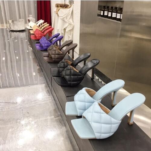 2020 Summer Desinger Slipper Shoe Hot Selling Padded Leather Open Toe High Heel Sandalias Sapatos Mujer Summer Party Shoes