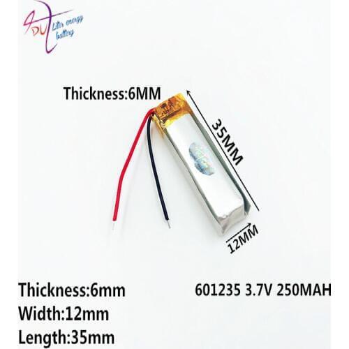 10 pcs 3.7V 250mAh 601235 LiPo lithium li ion Polymer Rechargeable Battery For Mp3 MP4 MP5 GPS vedio Game part bluetooth