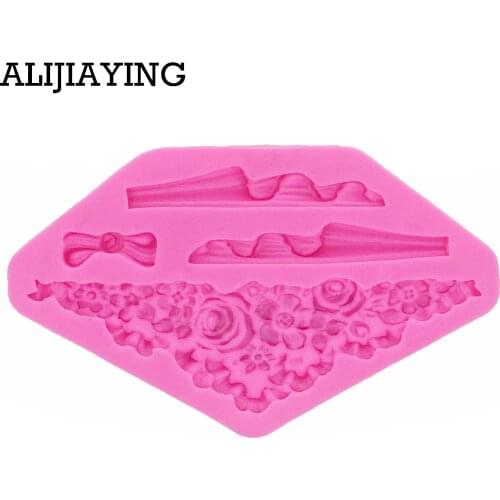 M0934 Rose Flower Silicone Mold bow Cake Border Jewelry Wedding Fondant Decorating Cake Tools Chocolate Gumpaste Moulds