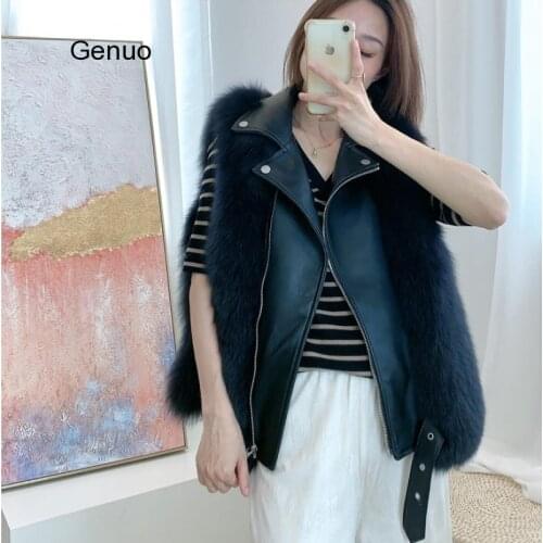 Furry Fur Coat Vest Winter Jacket Women Faux Fox Fur Fake Leather Outerwear Streetwear Thick Warm Fashion Locomotive Vests