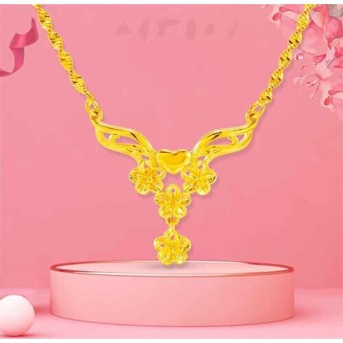 Dubai 24K Gold necklace Jewelry Classical wedding jewelry Spike Tassels Carved Triangle Pendant Choker Necklaces for women gifts