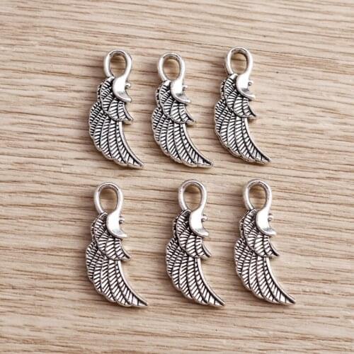 20pcs 10*24mm Alloy Angel Wings Charms for Necklaces Earrings DIY Animal Feather Pendants Charms Handmade Jewelry Craft Making