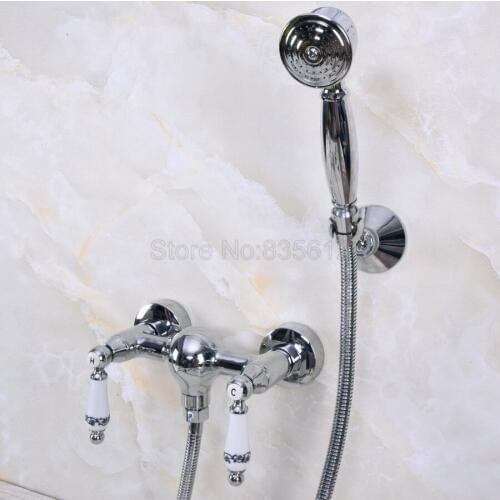 Polished Chrome Wall Mounted Bathroom Bathtub Faucet Mixer Tap w/Hand Shower tna284