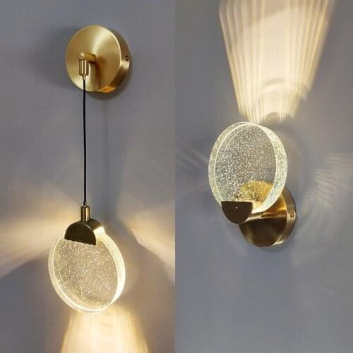 All Copper Bedroom Bedside Crystal Wall Lamp Simple Modern Luxury Living Room Dimming No Wiring Charging Hanging