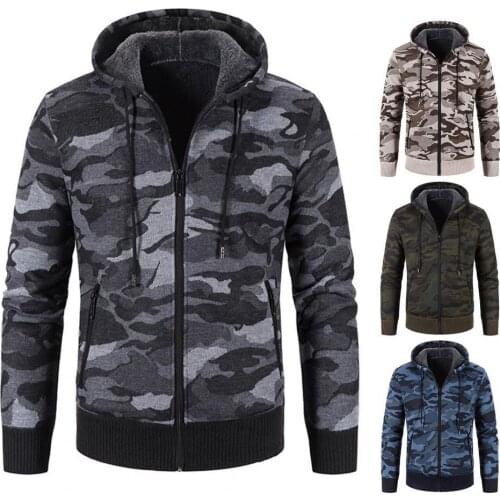 Dropshipping!!Winter Male Coat Hooded Camouflage Warm Cardigan Zipper Jacket for men