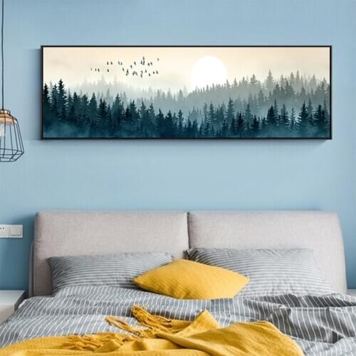 Foggy Forest and Birds Nordic Canvas Paintings Wall Art High Definition Pictures Posters Prints Living Room Bedroom Home Decor