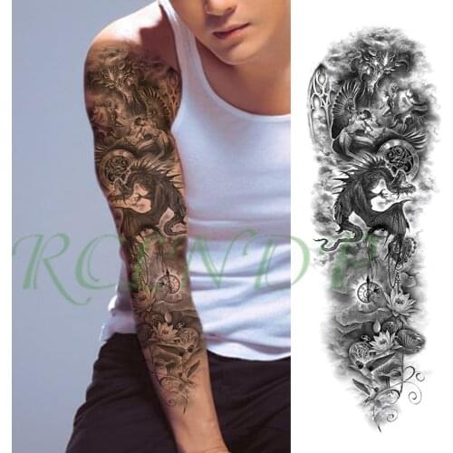 Waterproof Temporary Tattoo Sticker monster angel fighting pocket watch lotus full arm fake tatto flash tatoo for men women girl