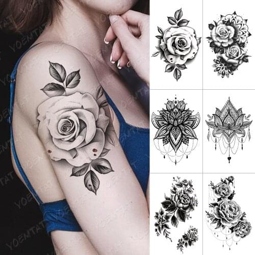 Waterproof Temporary Tattoo Sticker Mandala Henna Flash Tattoos Rose Flower Body Art Arm Water Transfer Fake Tatoo Women Men