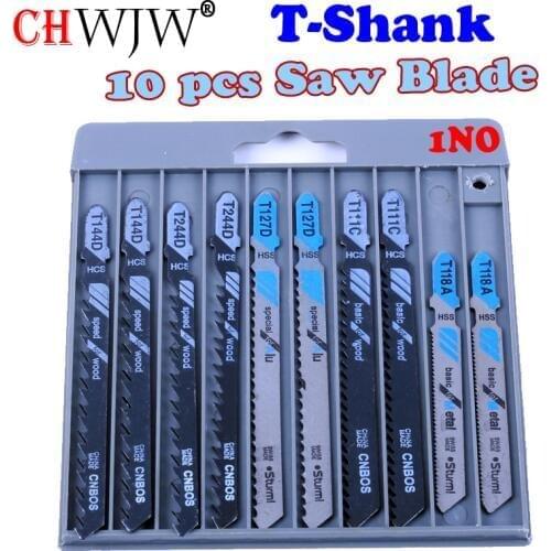 1 packs High Quality 10pcs Hcs HSS Ground Teeth Straight Cutting T-Shank Jig Saw Blade for Wood