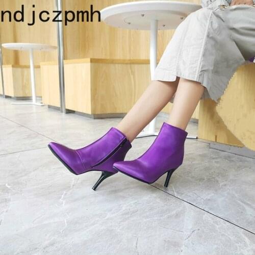 Womens Boots Autumn And Winter The New fashion Pointed zipper Fine heel High heel Short tube Womens shoes plus size 30-46