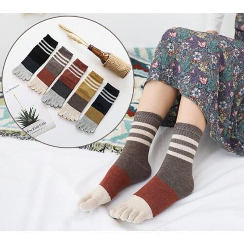 Women Harajuku Cotton Socks Fashion Ladies Striped Cute Five Finger Toe Socks Hipster Streetwear Kawaii Funny Socks Female Meias