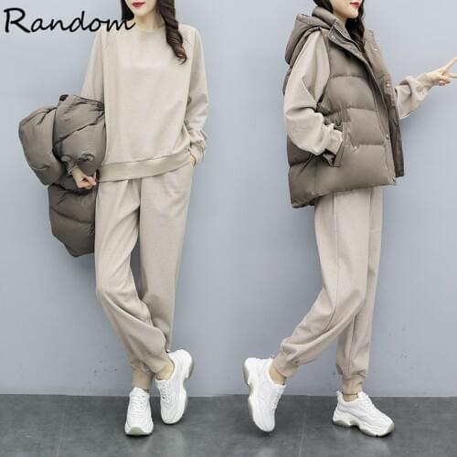 Large Plus Size Women Winter Warm Sports Suit Fashion Hooded Vest Top And Pant Three Piece Set Big Tracksuit Matching Outfit