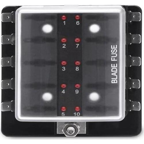 12V-36V 10-way Blade Type Fuse Box With LED Warning Lights For Car Yacht RV Tricycle Standard Size Blade Type Fuse Auto Parts