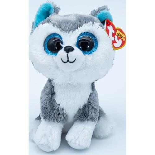 15CM Ty Big Blue Eye Beanie Stuffed Toys Grey White Dog Soft Animal Plush Doll Collectible Children Gift