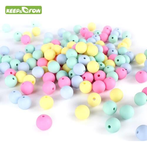 Keep&grow 50pc/lot Food Grade Round Silicone Beads 12mm Baby Teething Toys DIY Pacifier Chain Tools Baby Teether Bead BPA Free