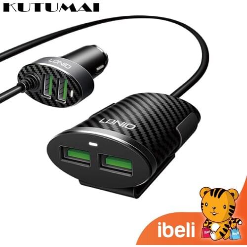 4 USB Car Charger 110cm Cord Length Quick Charge 4.0 QC3.0 PD 30W Fast Car USB Charger For iPhone Xiaomi Samsung Mobile Phone