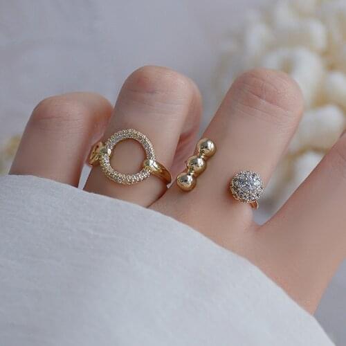 Shiny Side New Accessories Crystal Engagement Adjustable Rings for Women Simple Style Pierced Beads Rings
