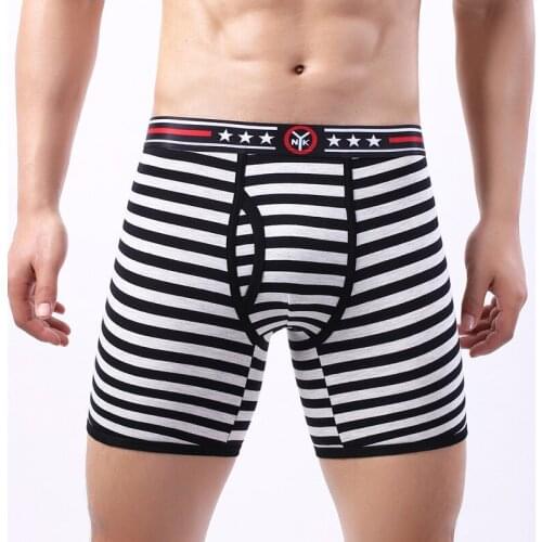 Mens Boxer Shorts Bugle Pouch Striped Cotton Underwear Sports Fitness Underpants Cueca Boxershorts Sleep Bottoms Panties 2XL