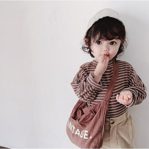 Childrens T-shirt 2019 new round neck striped full-sleeve stretch shirt girls long-sleeved autumn and winter big children