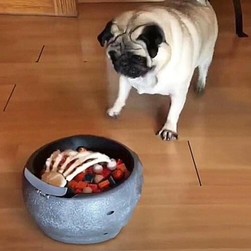 Electric Halloween Fruit Plate pet toys Skeleton Ghost Candy Organizer with Jumping Skull Hand Horror Funny figurine Decoration