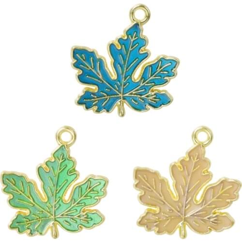 15 pcs Enamel Maple Leaf Pendant Charms For Jewelry Making Necklace Earrings Accessories Blue Yellow Pendants Wholesale DIY Gift