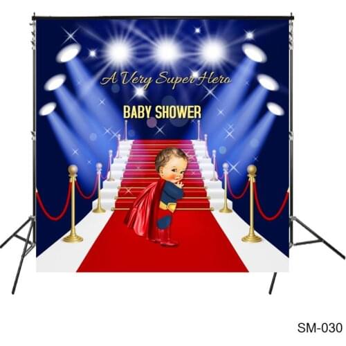 A Very Super Hero Baby Shower Backdrop Starlit Boy Babyshower Red Carpet Stage Background Cake Table Photography Background