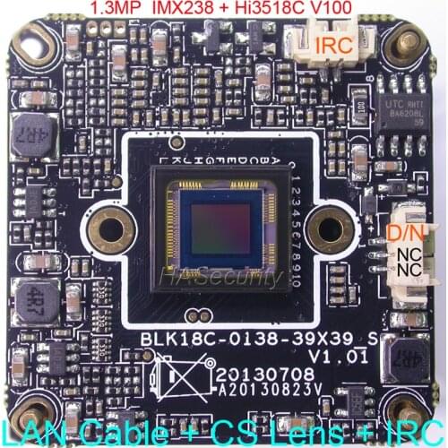 H.264 960P 1/3" SONY Exmor IMX238 CMOS image sensor Hi3518C V100 IP camera CCTV PCB board module +LAN cable +CS lens +IRC