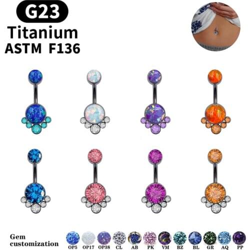 2021 Luxury Opal Belly Button Ring G23 F136 Titanium Solid Metal Multicolor Gemstone Belly Button Ring Body Piercing Jewelry
