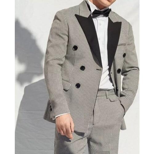 Handsome Black Notch Lapel Men Suits For Wedding Blazer Masculino Custom Made Double Breasted Jacket With Pants Slim Fit Tuxedos