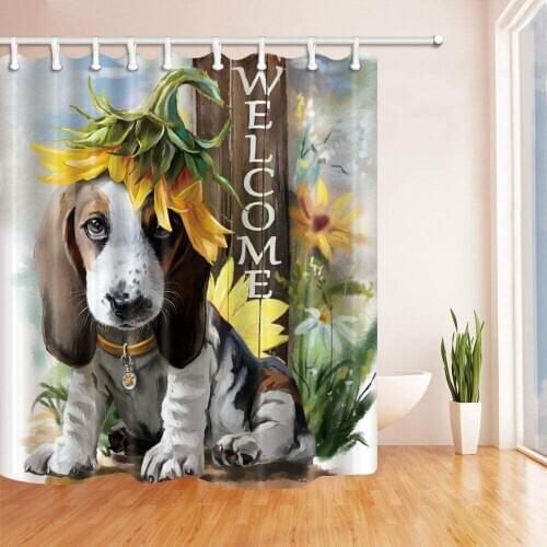 Basset Hound Cortina de Ducha Tela Duradera Moho Accesorios de baño Creativo con 12 Ganchos 180X180CM
