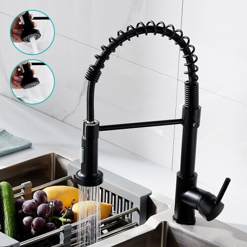 360 Degrees Rotation Kitchen Faucet Pull Out Mixer Tap Black Hot Cold Kitchen Faucet Spring Style with Spray Mixers Taps