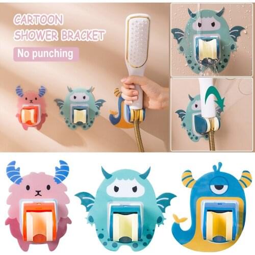 Hot Cute Shower Head Holder Self Adhesive Adjustable Relocatable Cartoon Wall Mount Holder For Bathroom Shower Mounting Brackets