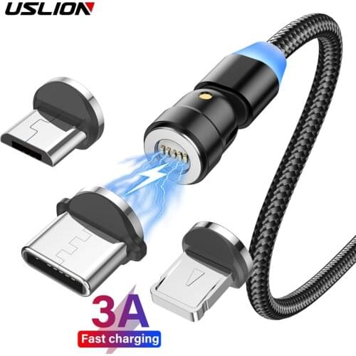 USLION Magnetic Charging Cable Fast Charging 3A Data Transfer Type C Magnetic Phone Charger Micro USB Cable For iphone Xiaomi 11