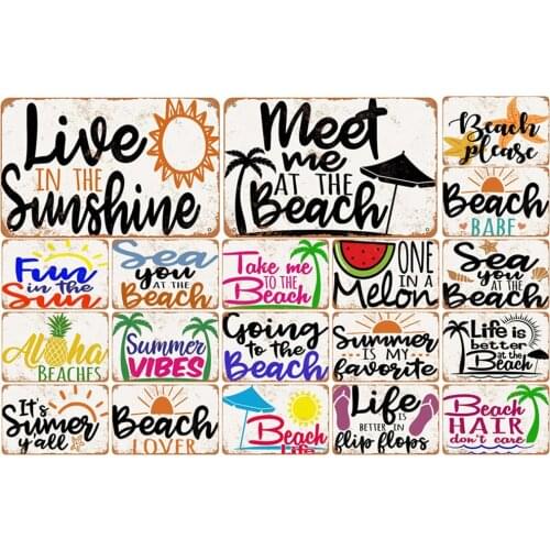 Vintage Metal Plate of Live In The Sunshine & Meet Me At The Summer Beach Sea Fun Sun for Yard Sign Saloon Restaurant Decoration