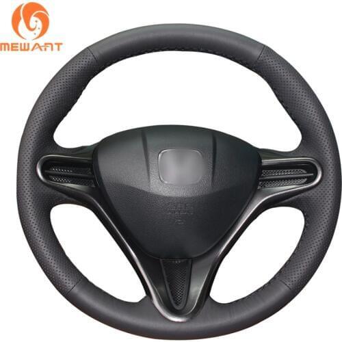 MEWANT Black Artificial Leather Hand Sew Anti-Slip Car Steering Wheel Cover for Honda Civic 8 Civic Type R 2006-2011 (3-Spoke)