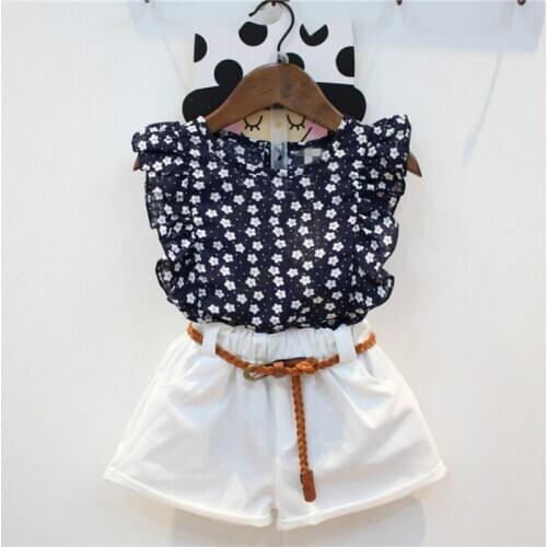 2019 New Summer Casual Children Sets Flowers Blue T-shirt+ Pants Girls Clothing Sets Kids Summer Suit For 3-7 Years