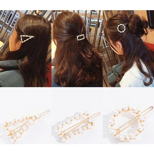 New Fashion Woman Hair Accessories Imitation Pearls Hair Clips for Women Girls Geometric Hairpins Alloy BB Hairgrip Wholesale
