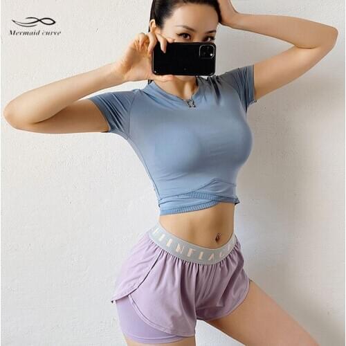 New Hem Cross Women Running Yoga Shirts Sexy Back Hollow Short Sleeve Sports T Shirts Fitness Fast Drying Tight T-shirt Gym Tops