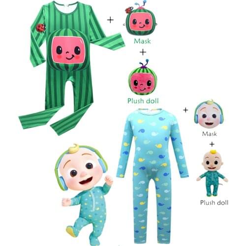 New Kids Anime Cocomelon Halloween Costume Girls Boys Carnival Party Jumpsuit Toddler Baby Coco Melon Cosplay Bodysuit Mask Doll