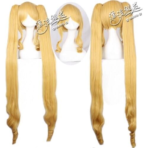 Anime Rozen Maiden Shinku cosplay Wig with chip Ponytails long wavy Synthetic yellow Hair Halloween Carnival party Wigs