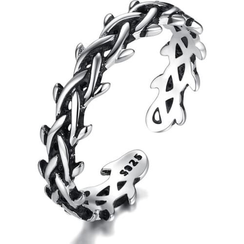 Weave Geometric Vintage Punk Adjustable Thai Silver Color Ring For Women Mens Korean Trendy Simple Tibetan Jewelry Gifts