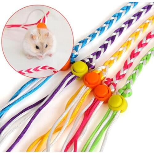 Adjustable Pet Hamster Leash Harness Rope with Bells Gerbil Cotton Rope Harness Lead Collar for Rat Mouse Hamster Pet Cage Leash