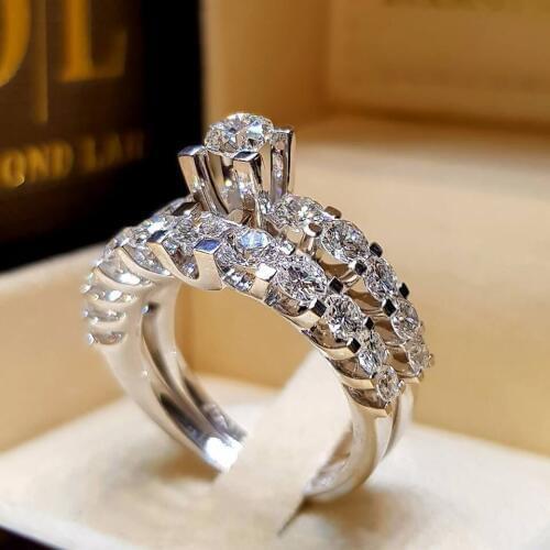 Luxury Crystal Female Big Zircon Stone Ring Set Fashion Bridal Wedding Rings For Women Promise Love Engagement Ring