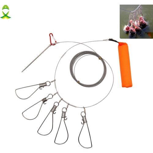 JSM 6M Fishing Lock Buckle Stainless Steel Live Fish Lock Fishing Stringer for Fishing Tackle with Float and Plastic handle