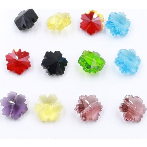 ZHUBI 20pcs/lot Glass Snow Flower Shape Beads With Vertical Hole 14mm Crystal Pendant For DIY Making Charms Jewelry Accessories