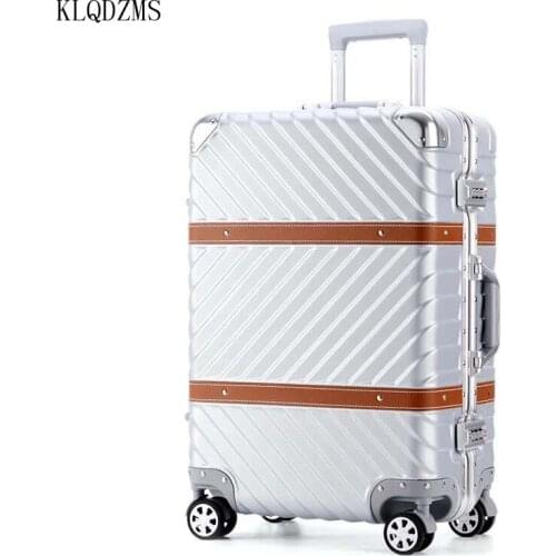 KLQDZMS 20’’22’’24’’26’’29 Inch PC Retro Spinner Trolley Luggage Bag ABS Vintage Cabin Rolling Suitcase For School College