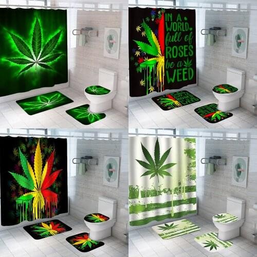 Maple Leaf Print Shower Curtain Waterproof Polyester Bathroom Curtain Anti-slip Bath Mat Set Toilet Rugs Carpet Home Decor