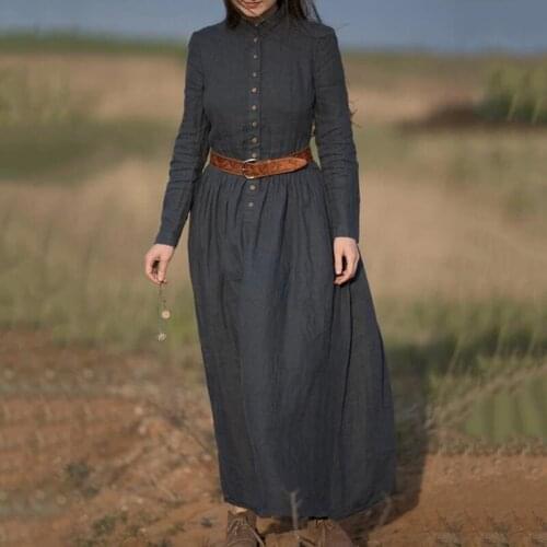 Women Full Sleeve Retro Long Dress 2021 Autumn New Elegant Vintage Stand-up collar Winter Vintage palace style Dresses