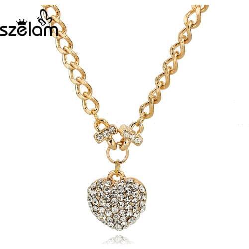 MELIHE Hot Sale Crystal Heart Necklace For Women 2019 Gold Chain Female Love Pendant Necklace Colar Vintage Bijoux Sne160129